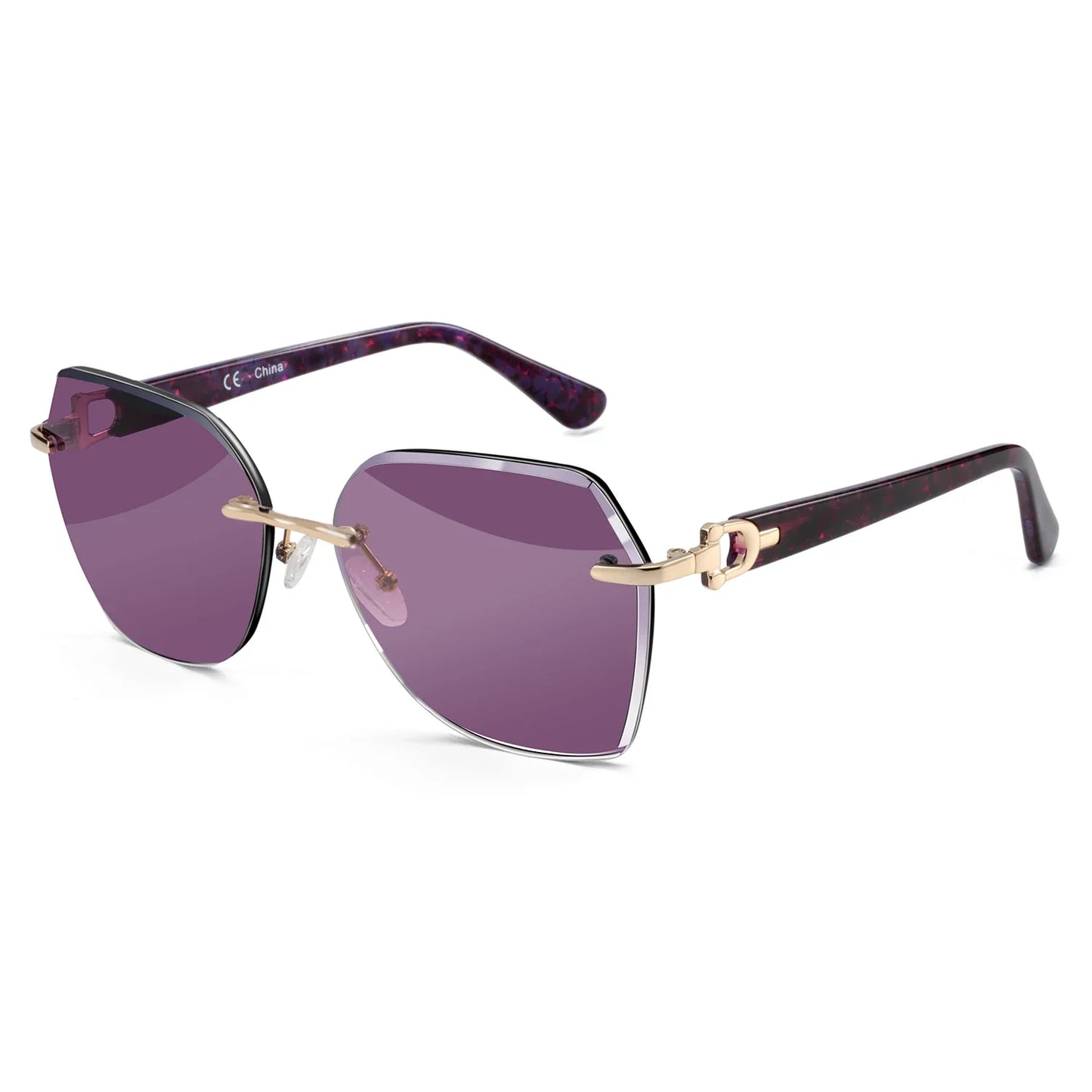 Fashion Women Rimless Sunglasses for Ladies Trendy Geometric Diamond Cutting Gradient Lens UV Protection Shades