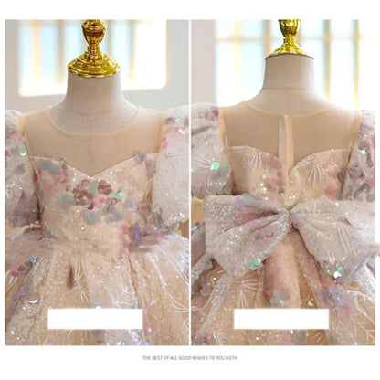 Children Evening Dresses for Girls 3 12 14 Years Kids Birthday Party Luxury 2022 Fluffy Ball Gown Wedding Prom Formal Lace Dress