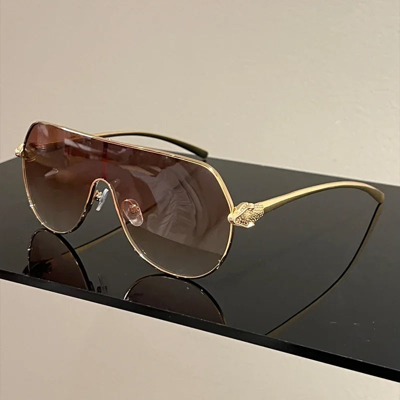 Men New Fashion Metal Rim Monoblock Outdoor Shades Women Trendy Luxury Brand Design Sun Glasses Oversize Pilot Sunglasses