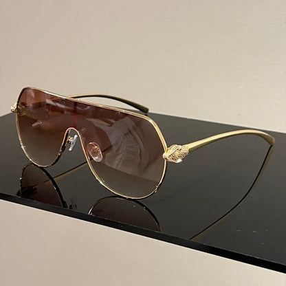 Men New Fashion Metal Rim Monoblock Outdoor Shades Women Trendy Luxury Brand Design Sun Glasses Oversize Pilot Sunglasses