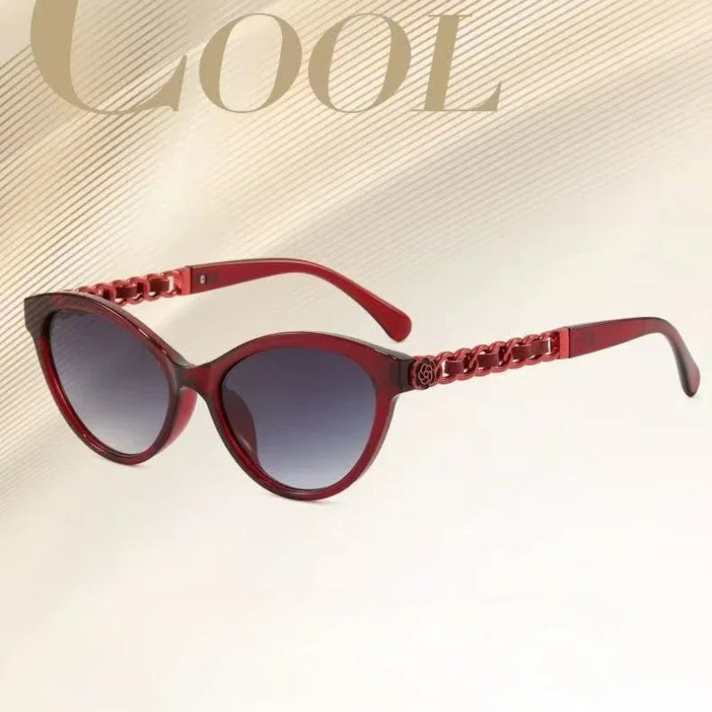 2025 New Fashion Cat Eye Sunglasses Women Hollow Chain Legs Sun Glasses Ladies Classic Goggle Oculos De Sol UV400 Sunshade
