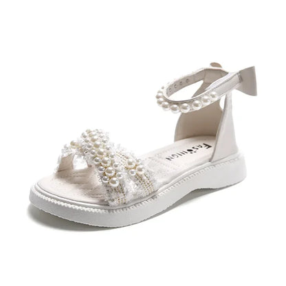 Children's Sandals Summer Girls Princess Causal Bowtie Roman Sandals Fashion Sweet Kid Party Non-slip Open-toe Sandals Hook Loop