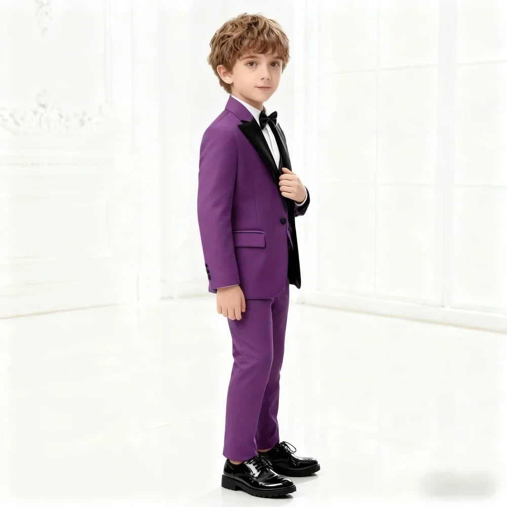 Boys Black Slim Formal Tuxedo Set Jacket Vest Pants Bow Tie Christmas Wedding Performance Wear for Kids Teens Ages 2-16