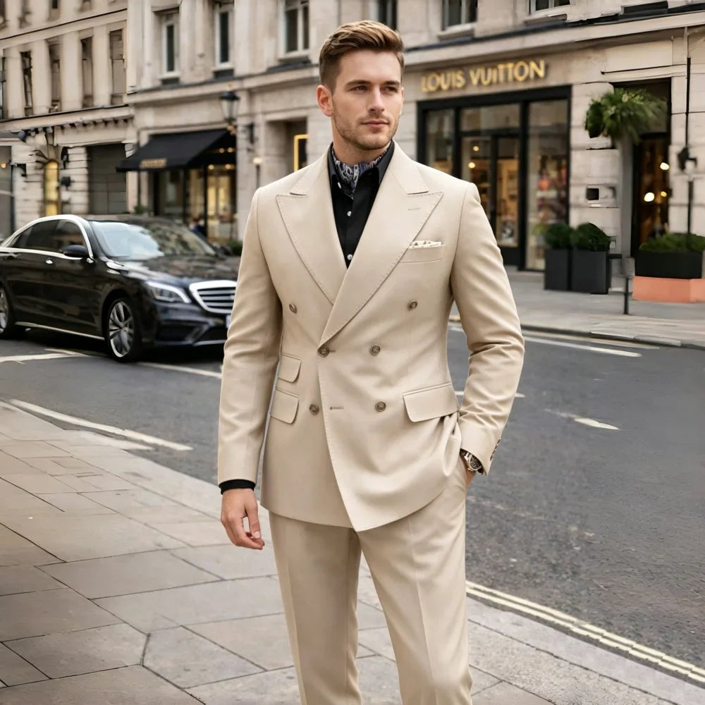 Double Breasted Wedding Tuxedo For Guest Slim Fit Men Suits 2 Pieces Formal Blazer Pants Set For Prom Party Banquet Ceremony