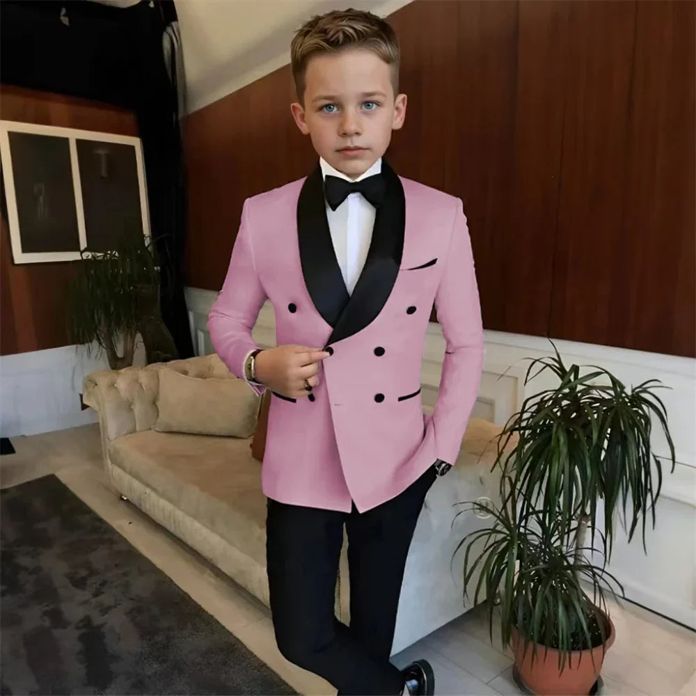 Double Breasted Kids Tuxedo 2 Pieces Holiday Outfit,High Quality Shawl Lapel Boys Suits Weddin Wear,Plus Size Suit Set