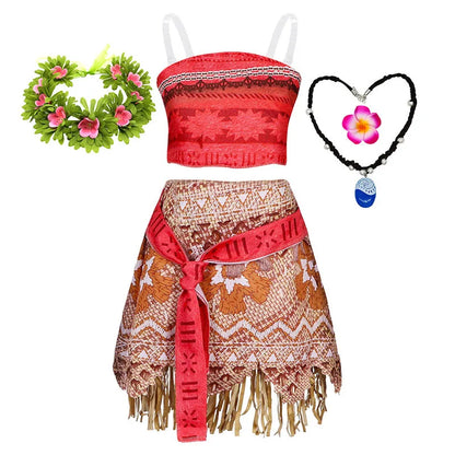 Halloween Fairy Princess Moana Costume Girl Cosplay Vaiana Vintage Adventure Kids Bikini Party Clothes Kids Clothes Set