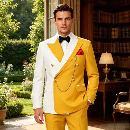 Double Breasted Wedding Suits for Men Asymmetrical Neck Slim Fit Groom Tuxedo 2 Pieces Custom Made Jacket Pants Formal Set