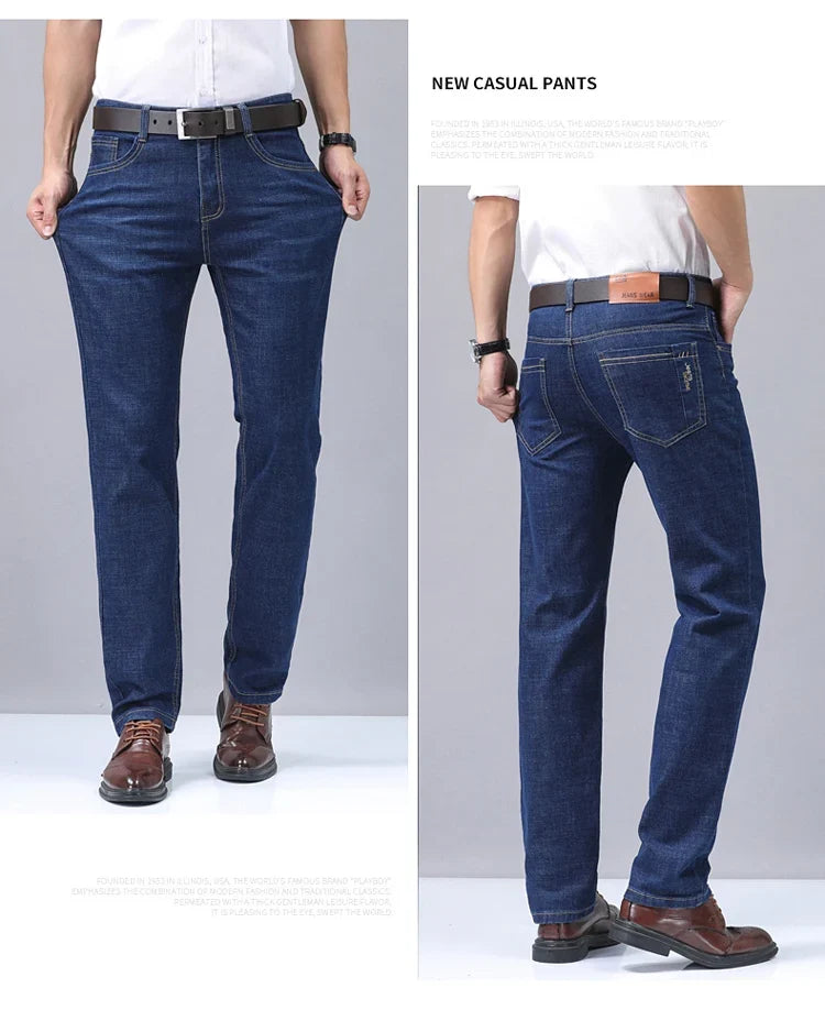 2025 New Light Blue Men's Comfort Soft Jeans Fashion Straight Business Pants Cotton Soft Casual Stretch Denim Trousers 28-40