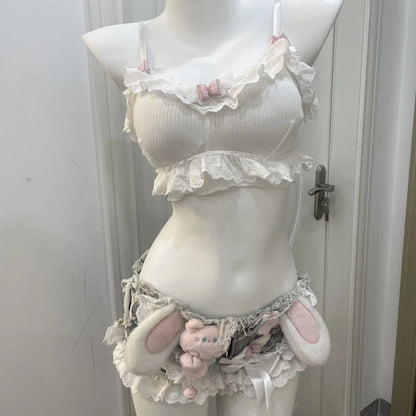 Niche Designer Handmade Cute Sexy Lace Hot Girl Sling Stitching Low Waist Super Short Shorts