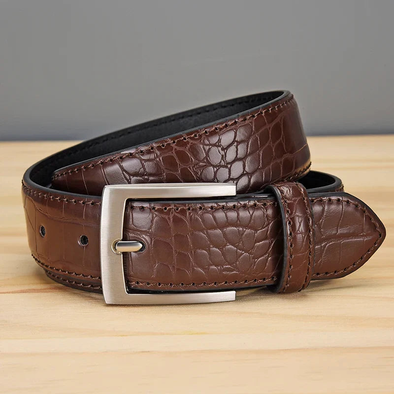 Men's Alligator Pattern Belt - Alloy Buckle, , Square Button, Fashionable Adjustable Dress Belt