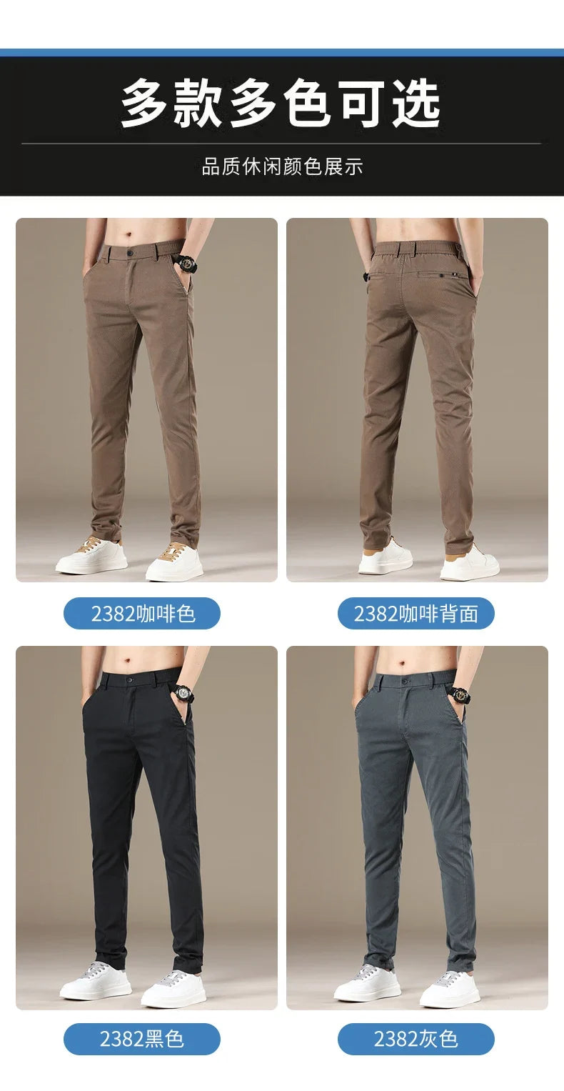 New Spring Summer Lyocell Fabric Mens Casual Pants Hight Quality Fashion Slim Business Trousers Brand Elastic Soft Pants