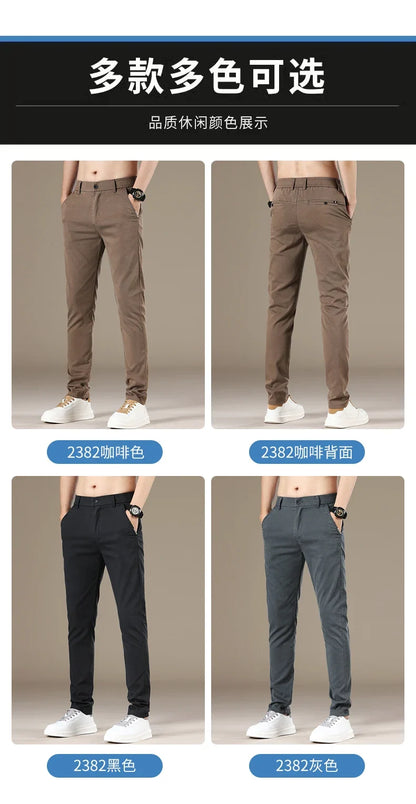 New Spring Summer Lyocell Fabric Mens Casual Pants Hight Quality Fashion Slim Business Trousers Brand Elastic Soft Pants