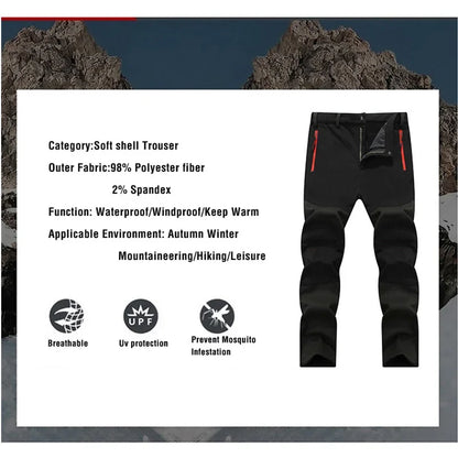 Men Trekking Pants Hiking Snow Autumn Winter Outdoor Soft Shell Thick Cloth Windproof Colorful Warm Camping Trousers