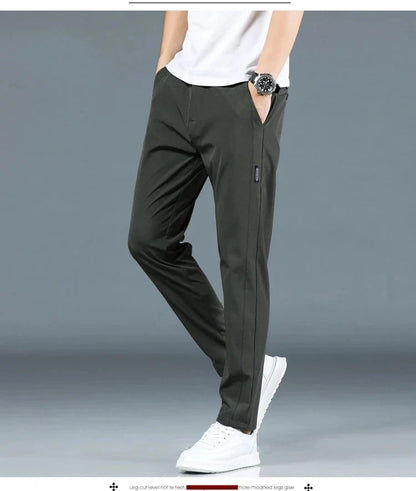 2026 Summer New Thin Ice Silk Stretch Men's Pants Casual Elastic Waist Smooth Trouser Pants Male Brand Clothing 5 Colour