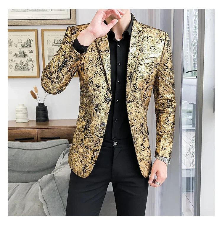 2025 Autumn and Winter Hot Gold Suit Male Performance Host Suit Fashion Performance Large Size Personality Trendy Nightclub Coat