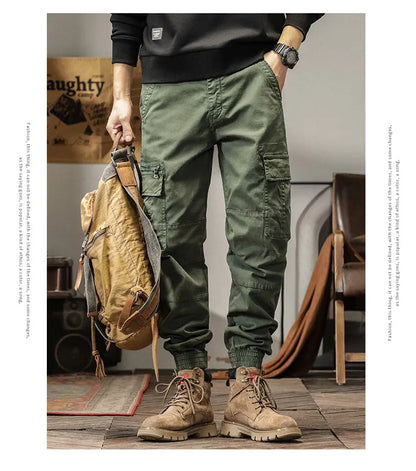 Length Men's Cargo Pant Cotton Stretch Casual Camouflage Trouser Male Camo Cuff Jogger Multi Zip Pocket Outfit Zipper Tied