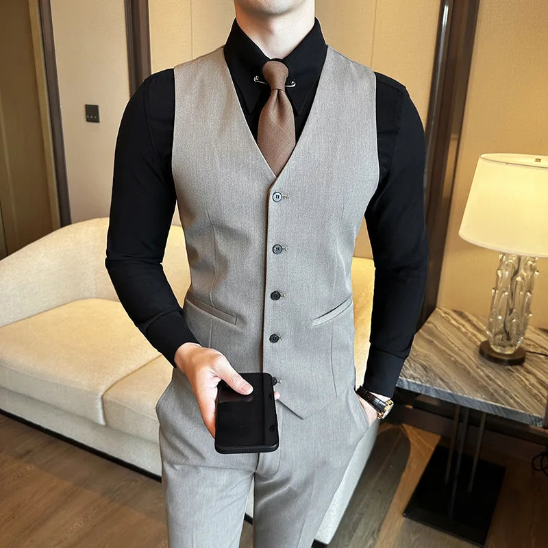 ( Vest + Pants) Men Luxury High Quality Business Suit Vest 2 pieces Formal Groom Wedding Dress Vest Set Fashion Club Clothing