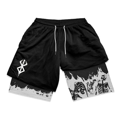 Print 2 in 1 Running Shorts for Men Gym Workout Fitness Athletic Shorts with Pockets Summer Activewear Quick Dry Stretch