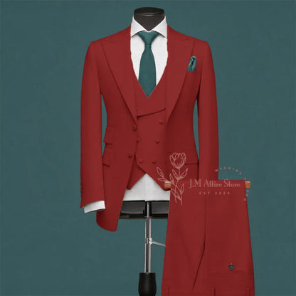 Light Green Men’s Suit Slim Fit Peak Lapel Jacket Double Breasted Vest Pants Wedding Formal 3 Piece Party Set For Groomsmen