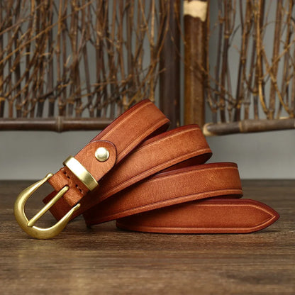 2.4 CM Pure Cowhide Genuine Leather Ladies High Quality Jeans Brass Buckle Belts Cowboy Fashion Designer Belts for Women luxury