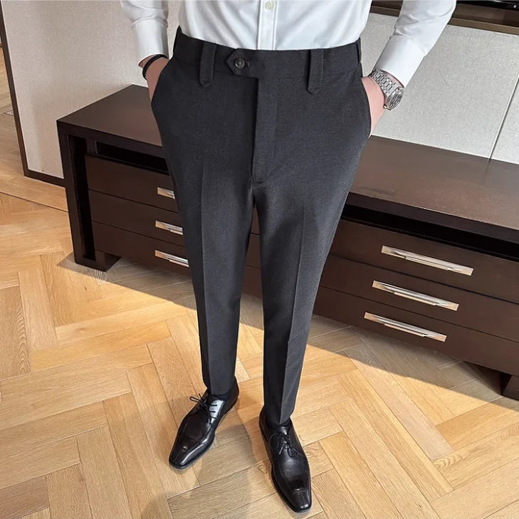 New Men Casual Solid Color Suit Pants Fashion Men Slim Fit Business Social Dress Pants Formal Wedding Social Party Male Trousers