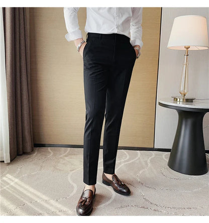 Plus Size 40 42 Spring Summer Double Line Stripe Suit Pants Men Clothing 2022 Korean Slim Fit Business Formal Wear Office Pants
