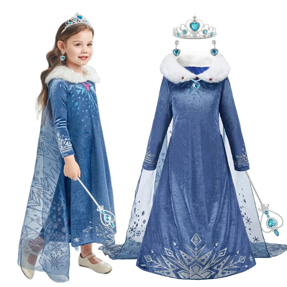 2026 Kid Elsa Anna Costume Girl Birthday Floral Dress Children Snow Queen Performance Fantasy Princess Evening Halloween Costume