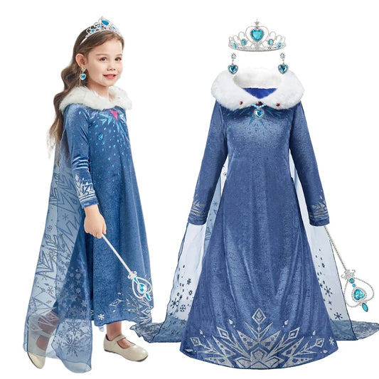 2026 Kid Elsa Anna Costume Girl Birthday Floral Dress Children Snow Queen Performance Fantasy Princess Evening Halloween Costume