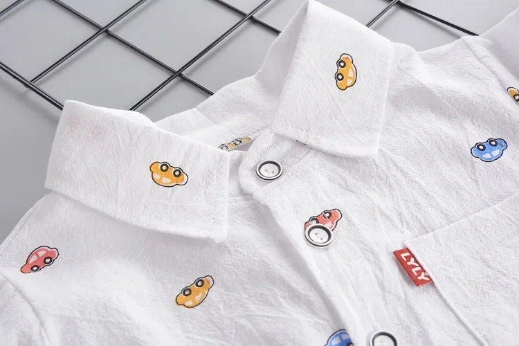 2-5 Years Spring Autumn Comfortable Casual Boys Clothing Set 2 Color Cartoon Car Full Sleeve Shirt + Jeans 2Pcs Outfit For Kids