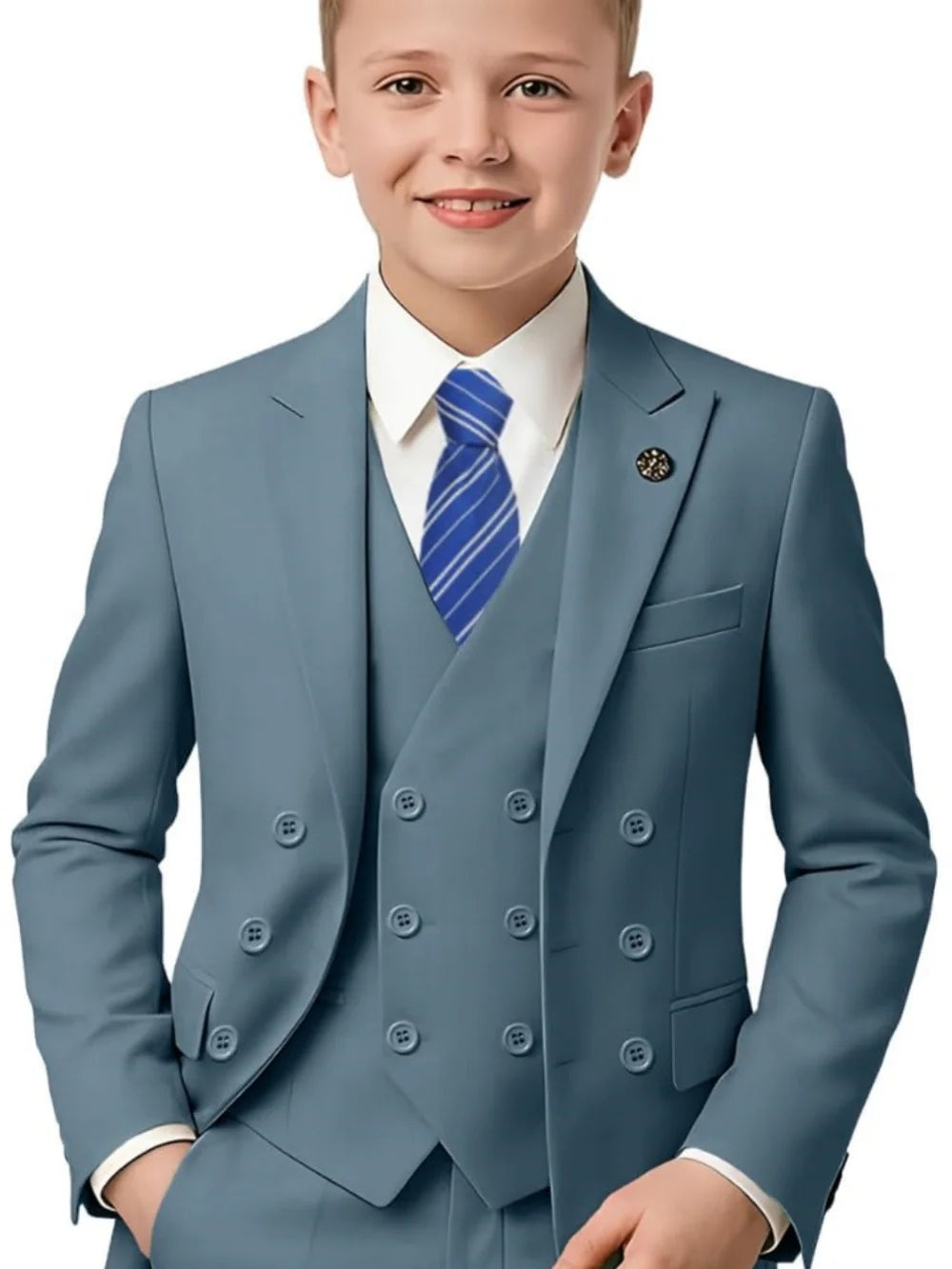 New Hot Sale Boys Slim Fit Tuxedo 3 Pieces Piano Performance Wear Double Breasted Kids Suit Set Banquet Party Outfit Plus Size