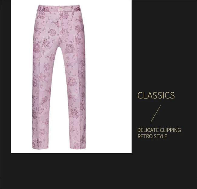 New Men Luxury Jacquard Suit Pants Fashion Wedding Party Groom Dress Trouser