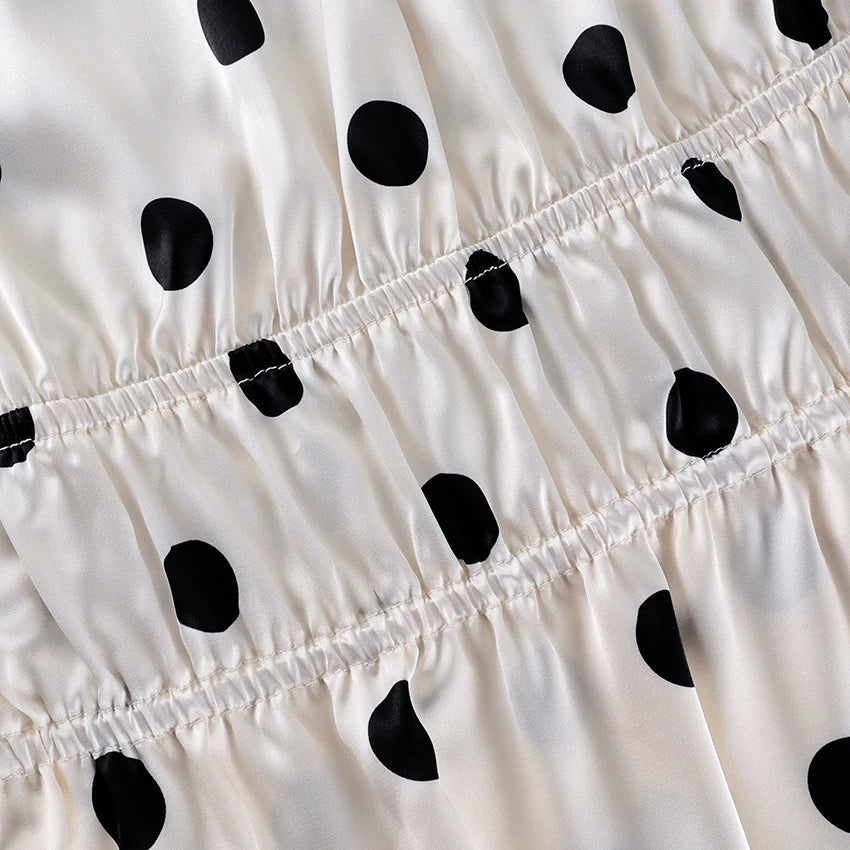 Vintage Polka Dot Puff Sleeve Woman Blouse 2026 Street Chic Ruched O Neck Shirts Female Summer Casual Ruffles Tops Women