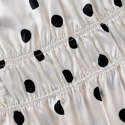 Vintage Polka Dot Puff Sleeve Woman Blouse 2026 Street Chic Ruched O Neck Shirts Female Summer Casual Ruffles Tops Women