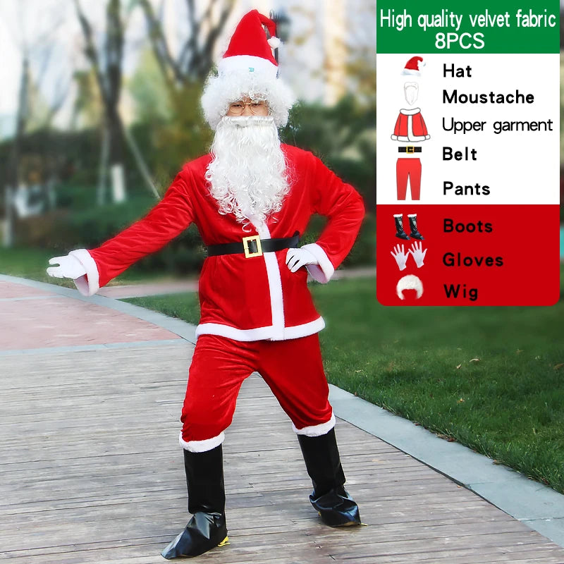 Santa Claus Clothes New Year Christmas Eve Party Men Santa Velvet Suit Outfit Adults Xmas Cosplay Costume