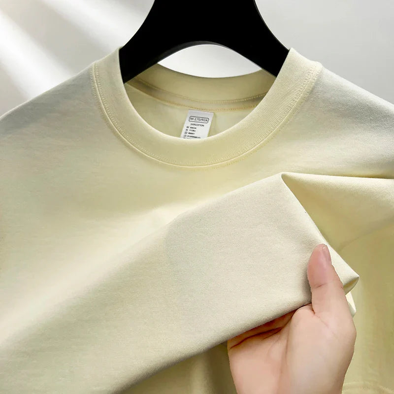 High quality 100% cotton short sleeve men's T-shirt summer round neck loose casual solid color plus size breathable top women