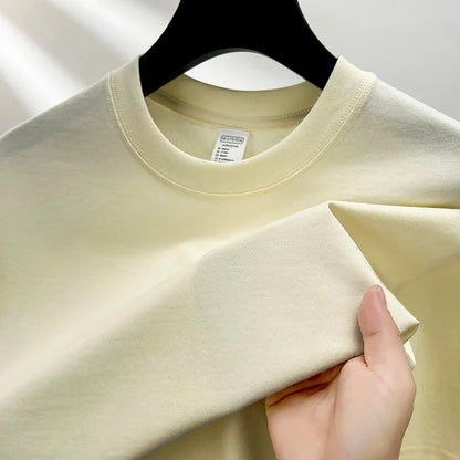 High quality 100% cotton short sleeve men's T-shirt summer round neck loose casual solid color plus size breathable top women