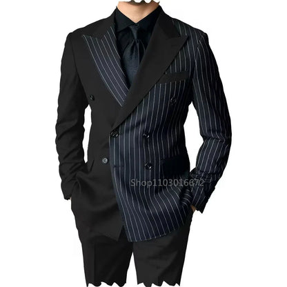 New Style Slim Fit Men Suits 2 Piece Groom Tuxedos Peak Lapel Double Breasted Blazer Pants Sets Prom Business Costume Homme