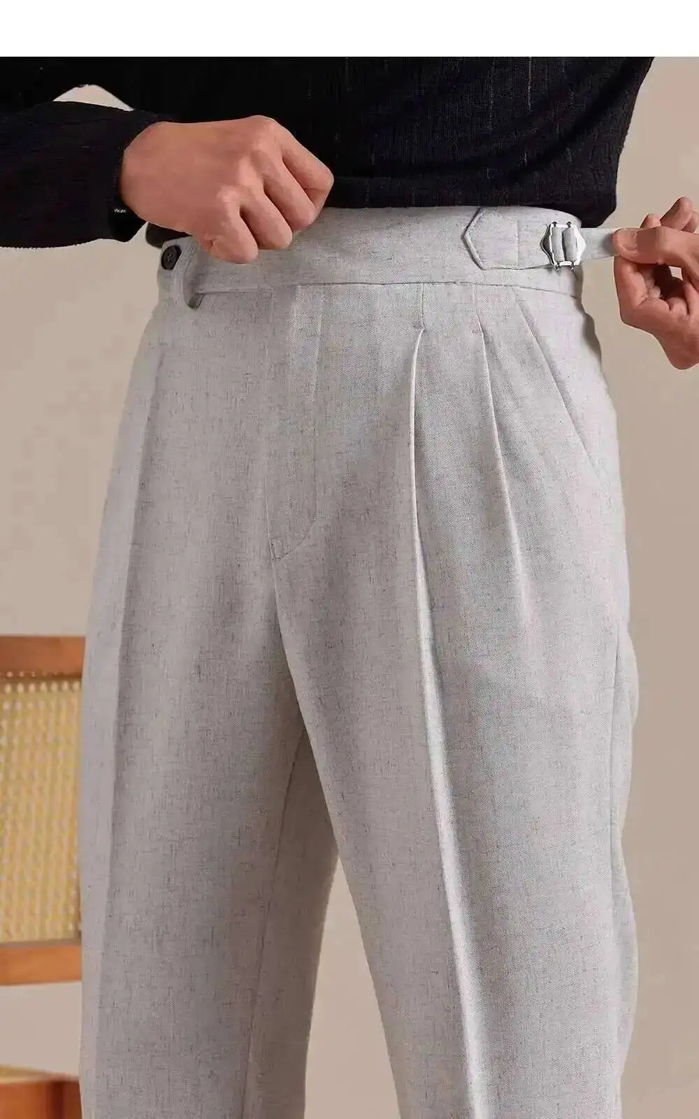 High Waist Linen Suit Pants Men Breathable Straight Leg Office Trousers Men Pantalon Costume Homme Men's Social Trousers