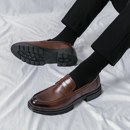 Spring Luxury Thick soled Casual Shoes Men's Black Penny loafers men Brown Business Office Dress Shoes for Mentênis masculino
