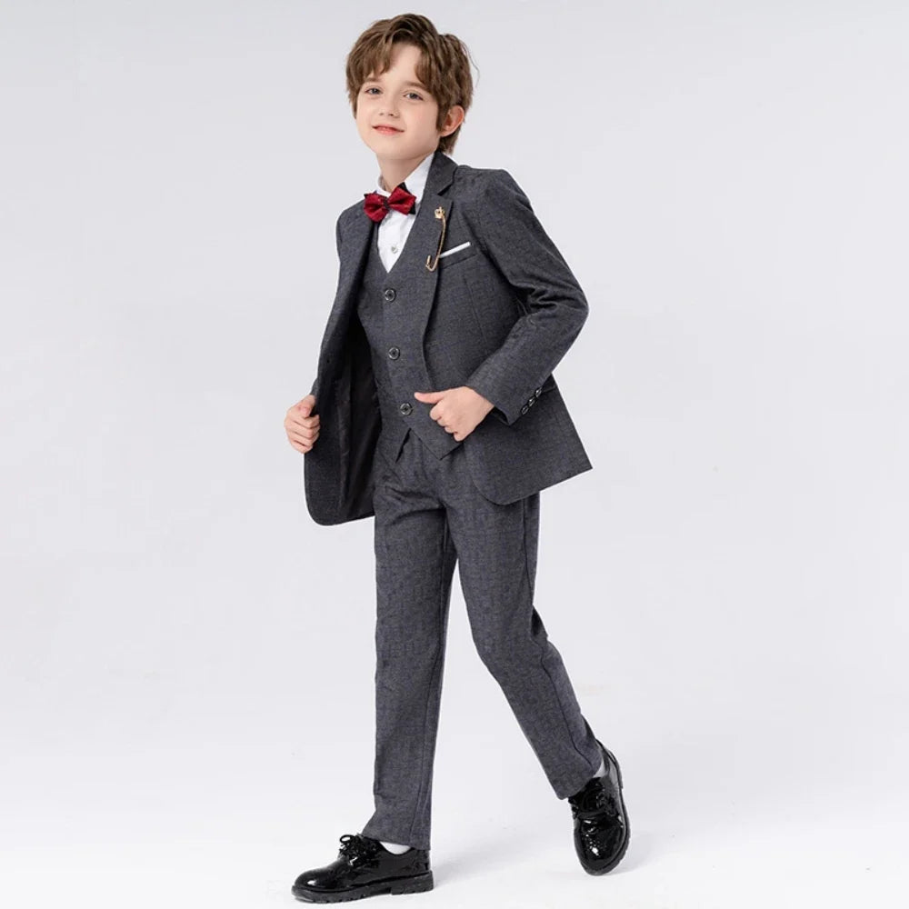 Autumn Handsome Classic Kids Tuxedo 5 Pieces For School Activities Graceful Boys Lapel Suits Wedding Ring Bearer 3-14Y In Stock
