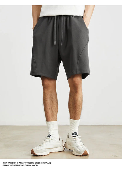 Men's Summer New American Casual Shorts Straight Loose Five-point Pants Solid Color Drawstring Pocket Micro-elastic Sports Pants
