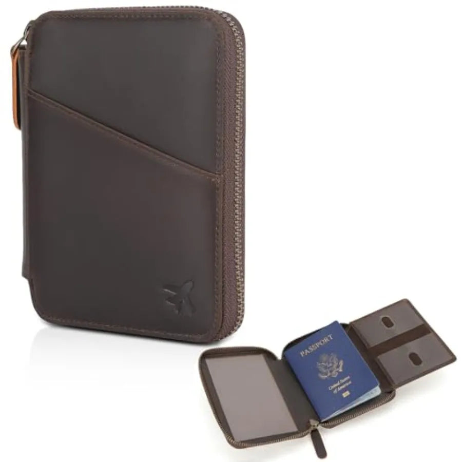 Polare Napa Leather Pilot Wallet Passport Holder RFID Blocking Tri-fold Travel Cover Document Organizer for Aviation Profession