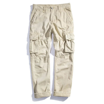 Casual Pants Men Straight Leg Cotton Cargo Trouser Male Multi Pocket Work Fishing Wear Military Style Summer Spring Khaki Black