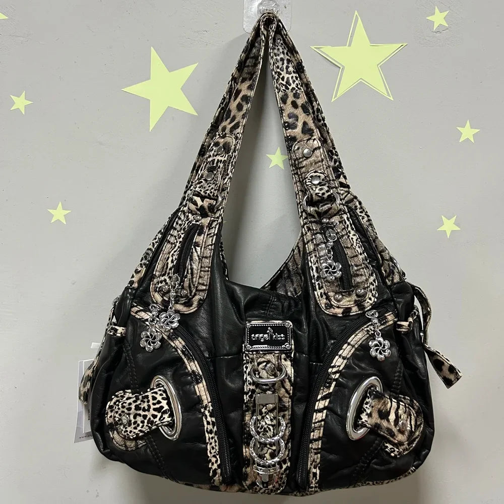 Women Handbags Large Women's Shoulder Bag Leopard Print Top-Handle Fashion Satchel Dumpling Shoulder Tote Hobos Bag
