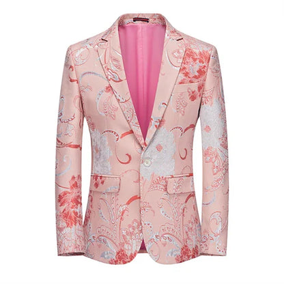 New Men Fashion Flower Suit Luxury Jacquard Jacket Homme Wedding Ball Party Single Button Blazer Singer Stage Performance Coat