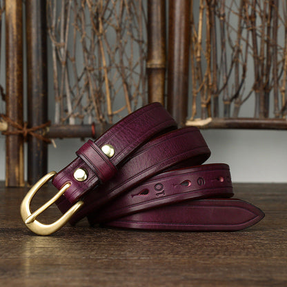 2.4CM Thick Cowhide Copper Buckle Ladies Genuine Leather Casual Jeans Belts for Women Luxury Designer Korean Fashion Thin Belt