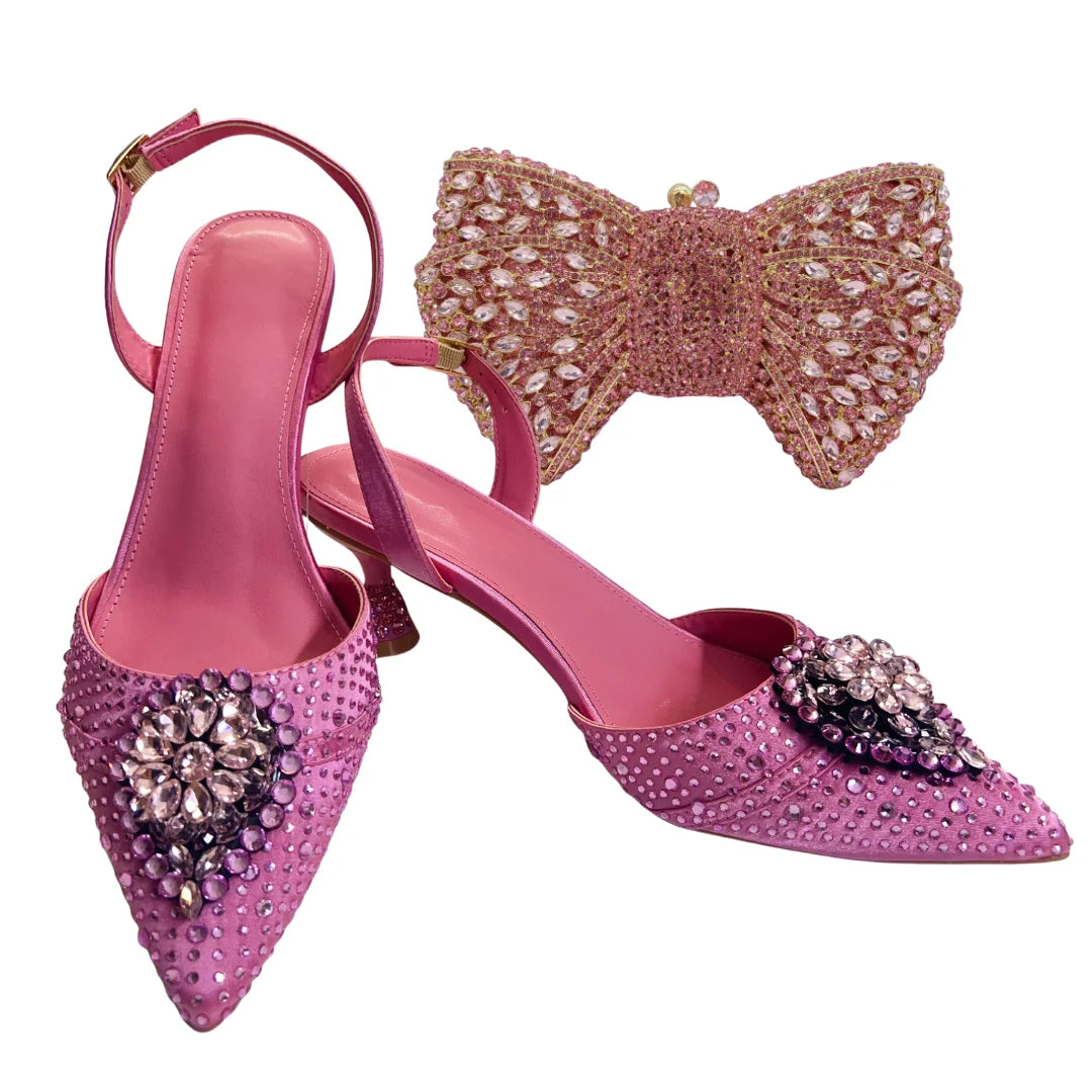 Women's Clutch Bag and Shoes Fairy Diamond High Heels Stylish Dress Shoes Pointed Toe Stiletto Heels Elegant Party Wedding Shoes