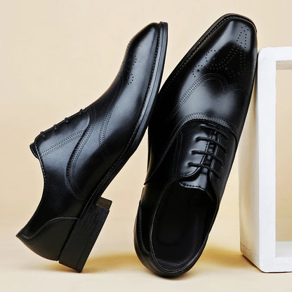 Luxury Brand Men's Glossy Leather Shoes Classic Brogue Shoes Lace Up Men's Office High-quality Business Shoes Big Size：38-48