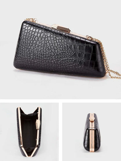 Wine Red Snake or Alligator Pattern PU Clutch Evening Bag with Gilded Buckle for Retro Dinner Party Ladies Handbag