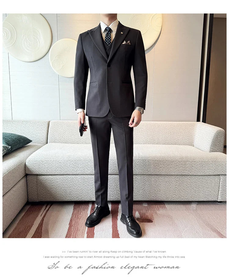 Slim-Fit Three-Piece Set Korean Style Two-Button Groomsmen Formal Wedding Business Suit Handsome Groom Best Man Dress High-